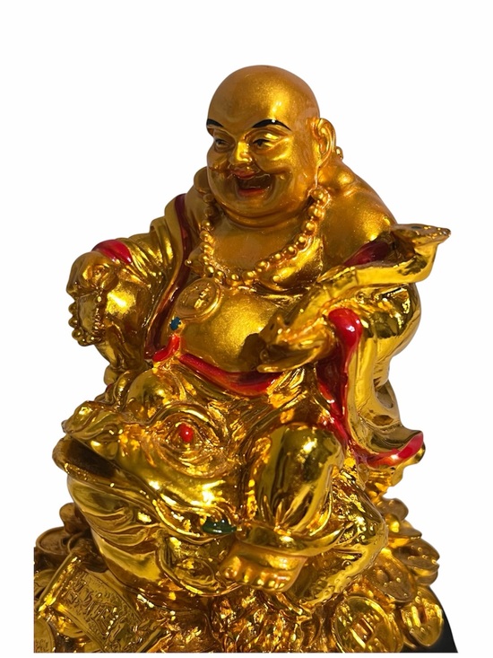 Vintage Other - Golden Lucky Laughing Buddha sitting on a Money Toad